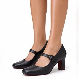 Oh! HealthyHeels Black Leather Mary Jane Pumps Sz 8.5-9 Retro Boutique